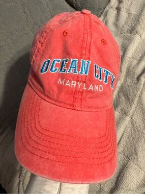 Ocean City Maryland Embroidered Baseball Cap - Coral